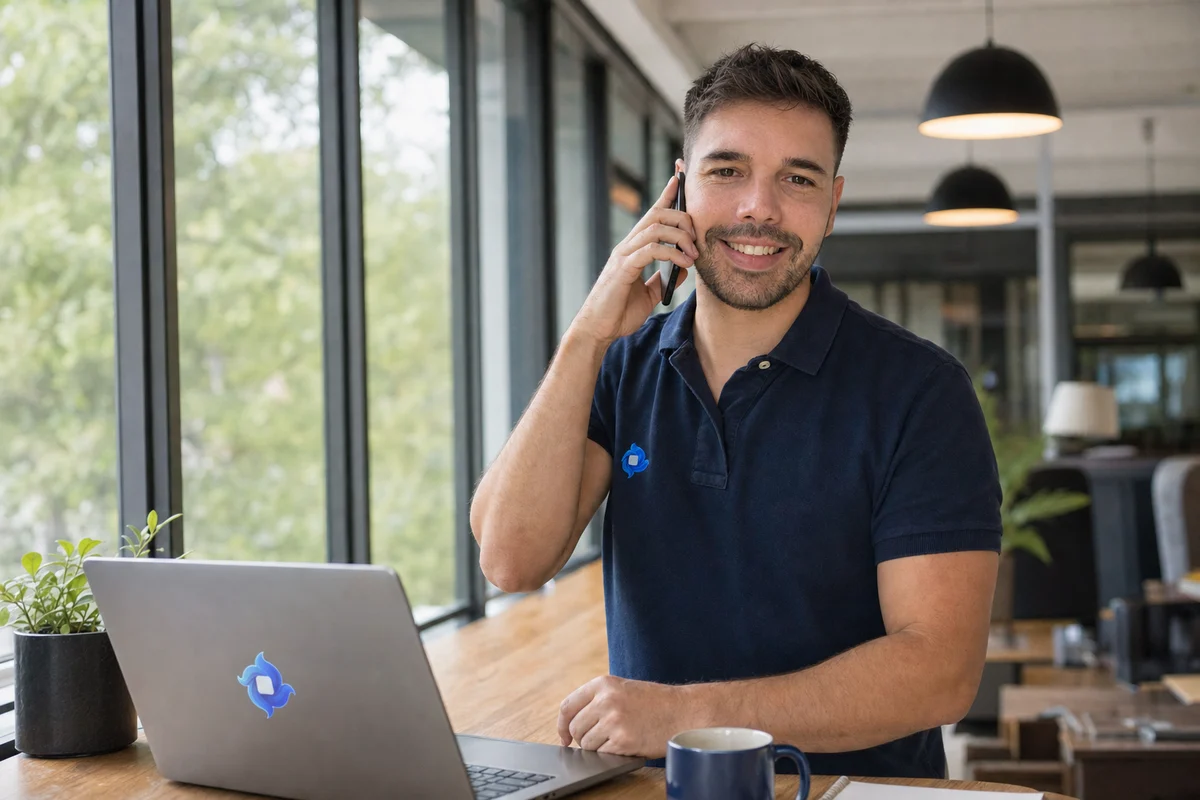 Alex, fundador de Nova GPG, atendiendo una llamada